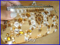 Stunning $750 Santi Swarovski Crystals Silver Frame Jeweled Evening, Clutch, Bag