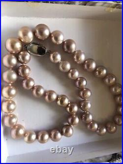 Superb Natural Freshwater GENUINE Edison Gold Rosy Bronze Pink Pearl Necklace