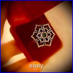 Sz 9.5 Emerald Fine Art Ring Solid 925 Sterling Silver/Gold Bronze Diamond Topaz