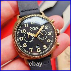 Szanto Chronograph Watch Bronze Style Case with Box Black Date Dial 7010 Mens