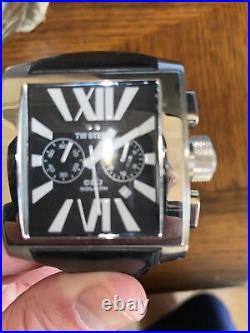 TW Steel Goliath CEO Stainless Steel Black Leather Strap, Worn, V. Good
