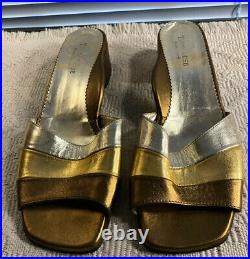 Taryn Rose Gold Bronze Silver Slip On Sandals Size 40 New