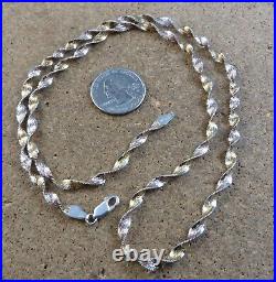 Tri-Color Yellow Gold Bronze Sterling Silver Twisted Herringbone Necklace #216