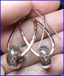 Trollbeads Brown Shimmer Beads Drop Earrings Rose Gold Plated Sterling Silver
