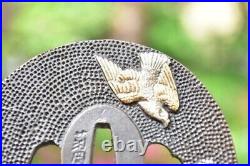 Tsuba Tang bronze gold silver elephant inlay eagle Kikuoka Mitsuyuki in