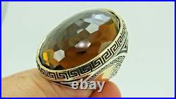 Turkish Handmade Jewelry 925 Sterling Silver Quartz Stone Men Ring Sz 11