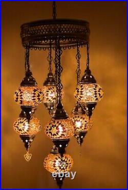 Turkish Moroccan Glass Mosaic Hanging Lamp Ceiling Light Chandeliers -Free Bulbs
