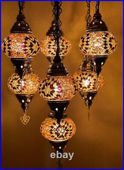 Turkish Moroccan Glass Mosaic Hanging Lamp Ceiling Light Chandeliers -Free Bulbs