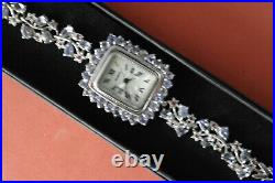 Unheated Round 2.5mm Tanzanite Garnet Dial Mop 925 Sterling Silver Watch Deluxe