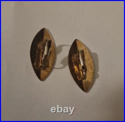 Vintage Bronze Gold Silver Metal Leaf Two Tone Statement Stud Clip On Earrings
