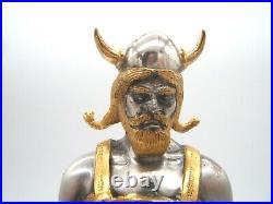 Vintage Bronze Statue Viking Warrior Italy Silver & Gold Gilt