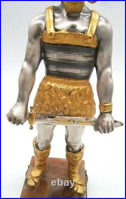 Vintage Bronze Statue Viking Warrior Italy Silver & Gold Gilt