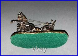 Vintage Bronze of Classical Charioteer & Chariot w 2 Horses Gold & Silver Patina