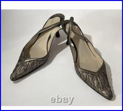 Vintage Christian Louboutin Bronze Gold Rouched Pointy Leather Kitten Heel Shoes