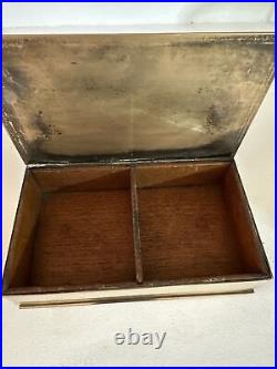 Vintage Genuine Silver Crest Bronze Humidor Cigarette Box Wood Inside