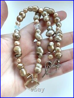 Vintage Large XL Baroque Champagne Bronze Gold Gourd Pearl Necklace 16.5