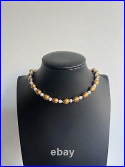 Vintage Large XL Baroque Champagne Bronze Gold & White Pearl Necklace 15.75