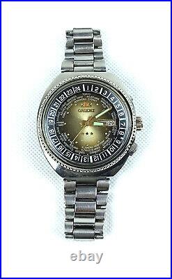Vintage Orient Wd Watch World Diver Automatic Rare Sea Big World Gold 1970's Men