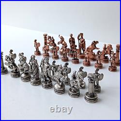 Vintage Roman Empire Small Metal Chessmen 2 King Bronze And Silver Chess Pieces