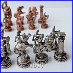 Vintage Roman Empire Small Metal Chessmen 2 King Bronze And Silver Chess Pieces
