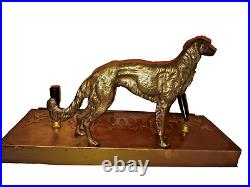 Vintage Silver Crest Bronze 14 Long Desk Set With 10 Golden Retriever Dog
