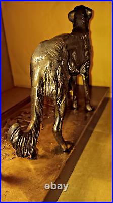 Vintage Silver Crest Bronze 14 Long Desk Set With 10 Golden Retriever Dog