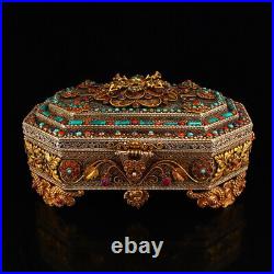Vintage Tibetan Silver Inlay Natural Gems Jewelry Box