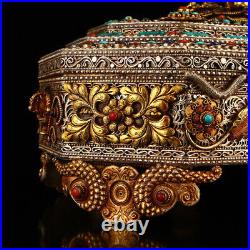Vintage Tibetan Silver Inlay Natural Gems Jewelry Box