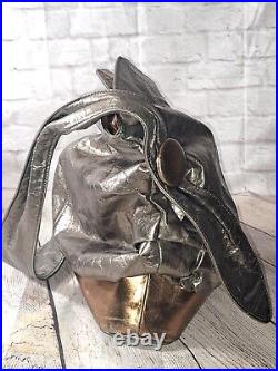 Vtg 80s Kcee of California Silver Gold Bronze Metallic Slouch Large Hobo Purse