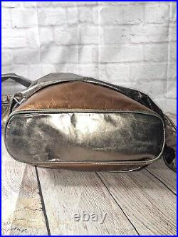 Vtg 80s Kcee of California Silver Gold Bronze Metallic Slouch Large Hobo Purse