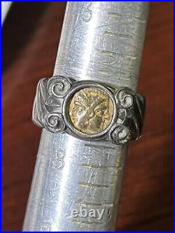 WONDERFUL Signed SILVER & 18k gold COIN MEDALLION RING SZ 7, 12.8 grams