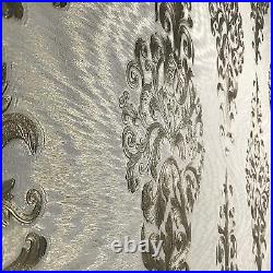 Wallpaper Wall coverings textured Damask ivory bronze white silver gold metallic