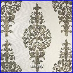 Wallpaper Wall coverings textured Damask ivory bronze white silver gold metallic
