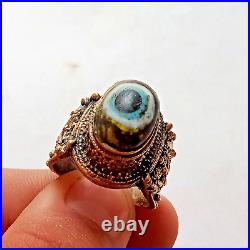 Wonderful old eye? Agate stone solid Silver gold Golding Rare unique Ring