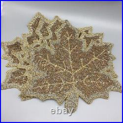X4 Nicole Miller Fall Leaf Beaded Placemat Set Gold Silver Bronze Thanksgiving