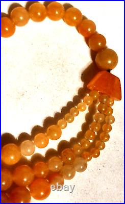 Yellow Jade Graduated Bead Necklace Sterling Clasp 3-Strand 27 Estate Gemstone